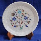 7" White Marble Plate Lapis Lazuli Mixed Pietra Dura Handmade Home Decor Gifts 7" White Marble Plate Lapis Lazuli Mixed Pietra Dura Handmade Home Decor Gifts