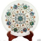 9" Marble Serving Round Plate Real Multi Gem Inlay Pietradure Art Kitchen Decor