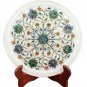 9" Marble Serving Round Plate Real Multi Gem Inlay Pietradure Art Kitchen Decor