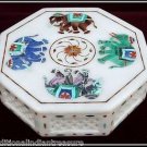 8"x8"x2" White Octagon Marble Jewelry Box Trinket Filigree Handmade Elephant Art 8"x8"x2" White Octagon Marble Jewelry Box Trinket Filigree Handmade Elephant Art