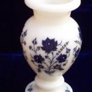 1' White Marble Vase Pietra Dura Handmade Lapis Lazuli Flower Collectible Decor