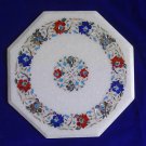 18" Exclusive White Marble Marquetry Table Top Inlaid Pietra Dura Floral Gifts