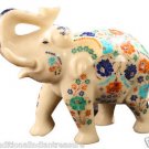 7" Decorative Marble Elephant Hakik Floral Pietradure Mosaic Gifts Decor Inlay