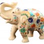 7" Decorative Marble Elephant Hakik Floral Pietradure Mosaic Gifts Decor Inlay