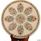 15" Marble Plate Pietra Dura Real Malachite Paua Shell Inlaid Marquetry Decor