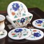 Marble Coaster Set Real Inlay Work Lapis Lazuli Marquetry Home Collectible Gifts