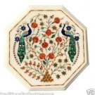 12" White Italian Marble Top Coffee Table Peacock Arts Side Pietra Dura Inlaid