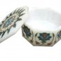 4"x4"x2" White Marble Jewelry Box Trinket Handmade Pietra Dura Malachite Gifts