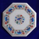 12" Marble Table Top Paua Shell Pietra Dura Bird Design Floral Home Decor Gifts