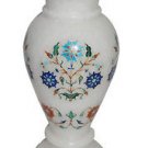 White Marble Flower Vase Semi Precious Inlay Stone Marquetry Collectible Gifts