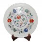 9"x9" Handmade White Marble Plate Inlay Pietra Dura Christmas Decorative Arts