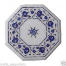 12" White Marble Table Top Handmade Pietra Dura Lapis Lazuli Side Table Decor