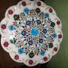 18" Marble Plate Inlaid Turquoise Handmade Floral Semi Design Home Decor New