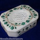 4"x3"x1.25" White Marble Jewelry Box Handmade Malachite Pietra Dura Inlaid gifts