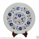 9"x9" White Marble Plate Pietra Dura Lapis Lazuli Handmade Semi Precious Gifts