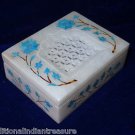 4"x3"x1.25" White Marble Jewelry Box Handmade Turquoise Pietra Dura Inlaid Decor