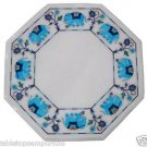 Size 12"x12" Marble Side Coffee Table Top Turquoise Elephant Inlay Marquetry Art
