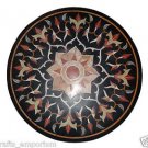3'x3' Black Marble Table Top Handmade Pietra Dura Dining Table Top Inlaid Decor