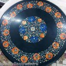 24" Black Marble Lapis Lazuli Coffee Dining Table Top High Quality Hakik Floral