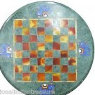 18" Green Marble Round Table Top Elephant Handmade Pietra Dura Chess Play Decor