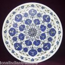 12" White Marble Plate Pietra Dura Lapis Lazuli Fine Work Inlaid Marquetry Decor