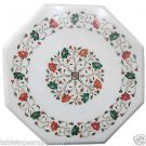 Size 19"x19" Marble Coffee Table Top Real Gem Inlay Mosaic Floral Marquetry Arts