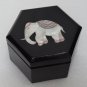 3"x3"x1.5" Black Hexagon Marble Jewelry Box Trinket Elephant Pietra Dura Inlaid