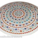 Size 4'x4' White Marble Round Dining Coffee Center Table Top Inlay Mosaic H902