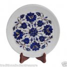 White Marble Serving Tray Plate Kishti Lapis Stone Mosaic Inlay Collectible Gift