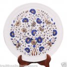 15" White Marble Serving Plate Lapis Lazuli Inlay Pietradure Collectibles Gifts