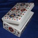 6"x4"x3" Marble Jewelry Box Pietra Dura Handmade Beautiful Semi Precious Inlaid
