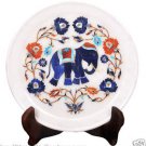 12" White Marble Serving Dish Plate Elephant Inlay Marquetry Table Decor Gifts 12" White Marble Serving Dish Plate Elephant Inlay Marquetry Table Decor Gifts