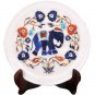 12" White Marble Serving Dish Plate Elephant Inlay Marquetry Table Decor Gifts