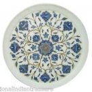 12" White Marble Plate Lapis Lazuli Paua Shell Marquetry Mosaic Handmade Decor