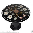 23.5" Black Round Marble Top Side Table Handmade Mosaic Home Decor With Stand 23.5" Black Round Marble Top Side Table Handmade Mosaic Home Decor With Stand