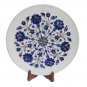 White Marble Round Serving Dish Plate Lapis Stone Mosaic Inlay Collectible Gifts