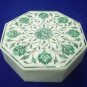 6"x6"x2" Decorative Octagon White Marble Jewelry Box Handmade Malachite Gifts