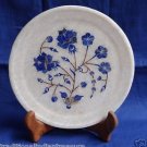 7" White Marble Plate Lapis Lazuli Rose Pietra Dura Handmade Home Decor Gifts 7" White Marble Plate Lapis Lazuli Rose Pietra Dura Handmade Home Decor Gifts