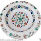 10" White Marble Dry Fruit Bowl Hakik Floral Inlay Mosaic Home Kitchen Decor Art