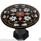 23" Black Marble Table Top Mosaic Marquetry Handmade Centre Table With Stand Art