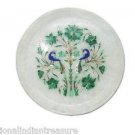 8" White Marble Plate Pietra Dura Malachite Peacock Handmade Semi Precious Gifts