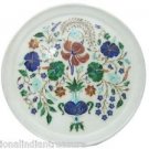 12" White Marble Plate Pietra Dura Lapis Lazuli Plate Handmade Semi Precious Art