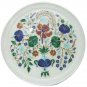 12" White Marble Plate Pietra Dura Lapis Lazuli Plate Handmade Semi Precious Art