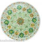 12" White Marble Plate Pietra Dura Malachite Hakik Handmade Semi  Gifts