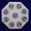 18" White Marble Table Top Mosaic Dancing Peacock Inlay Pietra Dura Marquetry