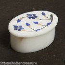 3"x2"x2" White Marble Jewelry Box  Lapis Lazuli Handmade Pietra Dura Powder Box