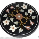 23.5" Black Round Marble Top Side Table Handmade Mosaic Home Decor Decorative