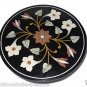 23.5" Black Round Marble Top Side Table Handmade Mosaic Home Decor Decorative