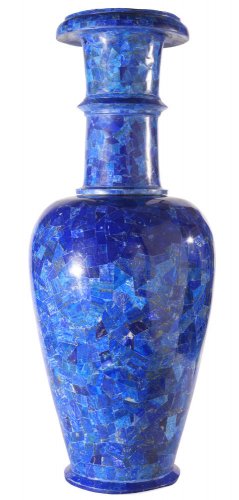 18" Marble Soapstone Flower Vase Handmade Pot Beautiful Lapis Lazuli Home D&Atilde;&copy;cor