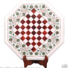 16" White Marble Coffee Chess Table Top Marquetry Malachite Handmade Inlay Work